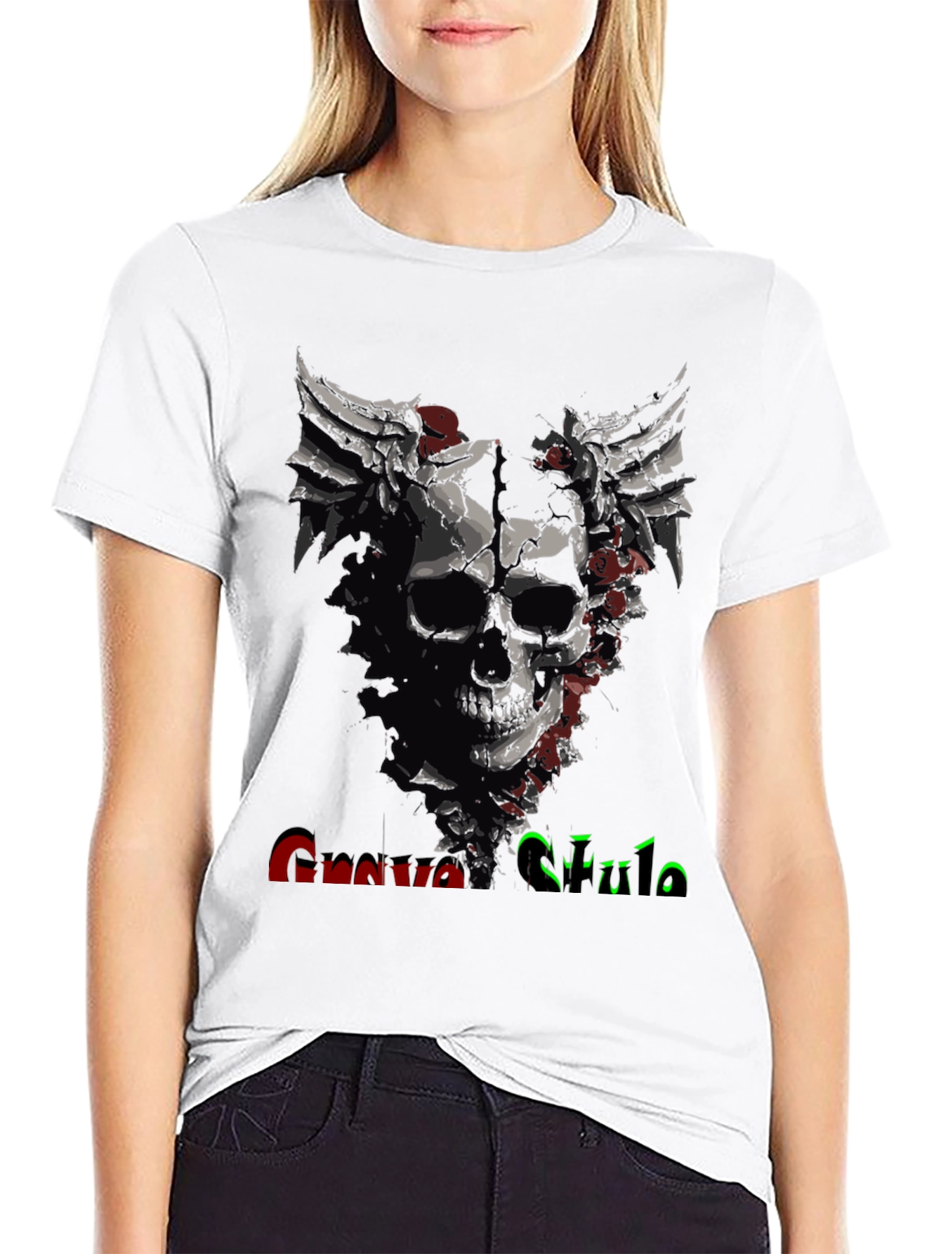 Grave Style Skull Rose Graphic T-Shirt