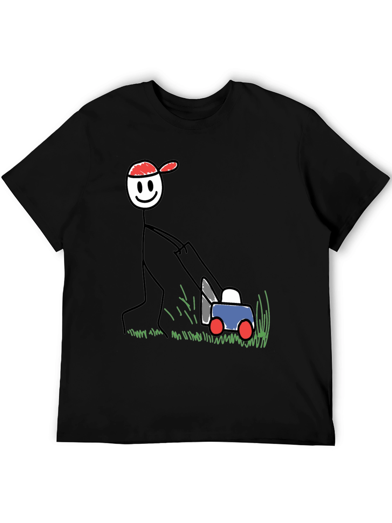 Stick Figure Lawn Mowing T-Shirt - Fun Design