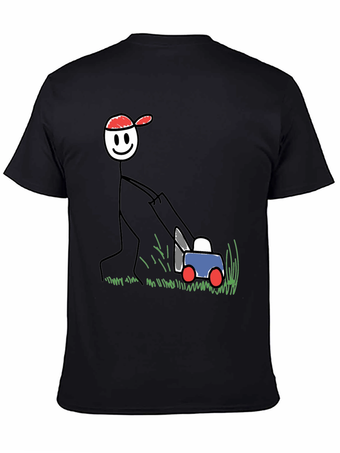 Stick Figure Lawn Mowing T-Shirt - Fun Design