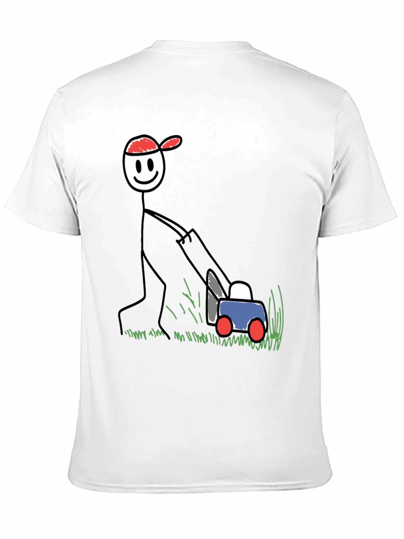 Stick Figure Lawn Mowing T-Shirt - Fun Design