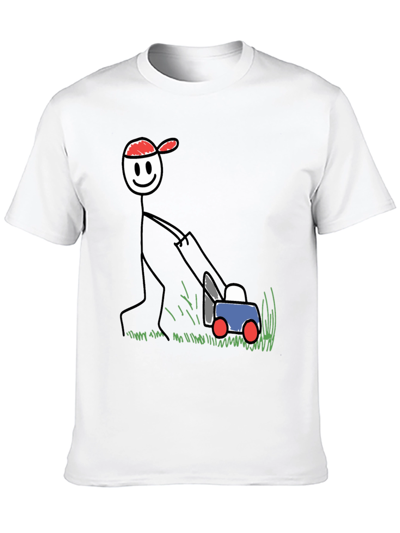 Stick Figure Lawn Mowing T-Shirt - Fun Design