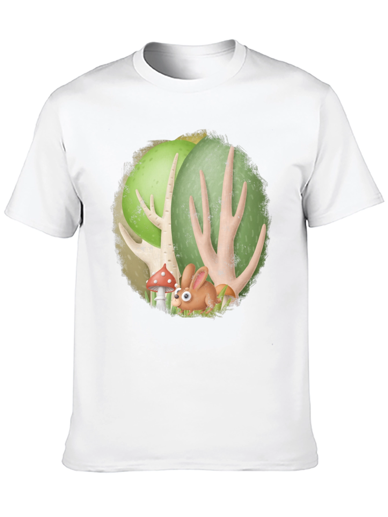 Cartoon Forest Bunny Black T-Shirt