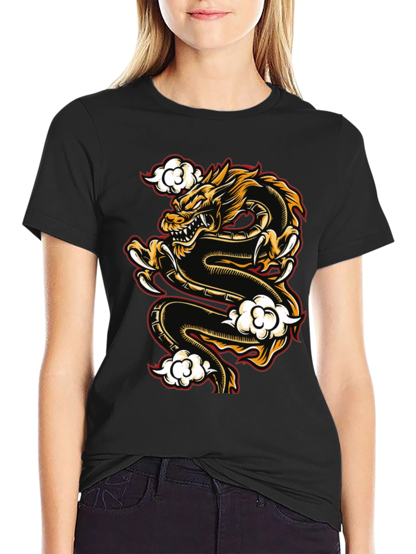 Dragon Graphic Print Black T-Shirt