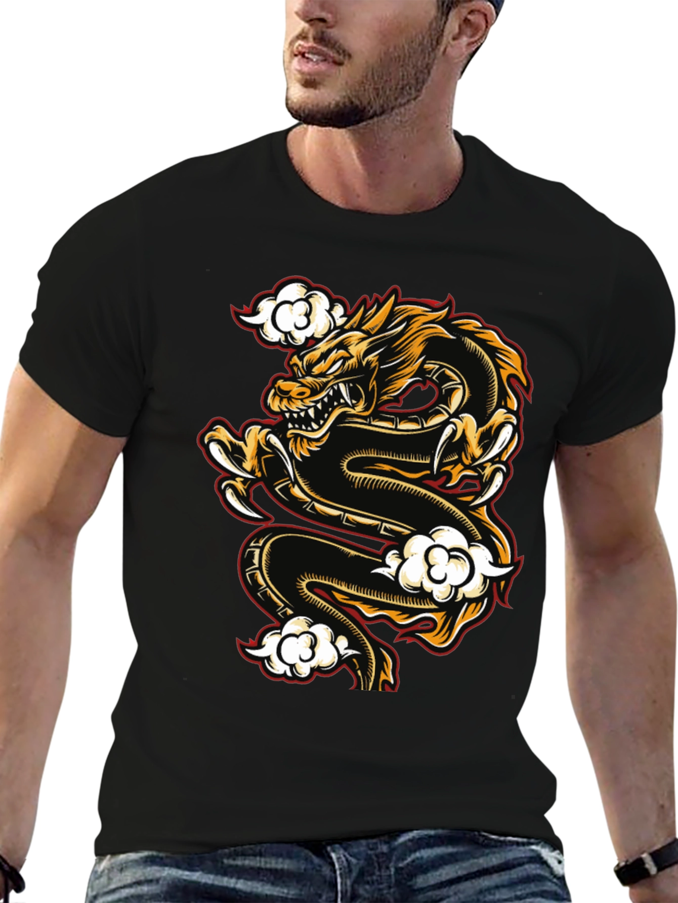 Dragon Graphic Print Black T-Shirt