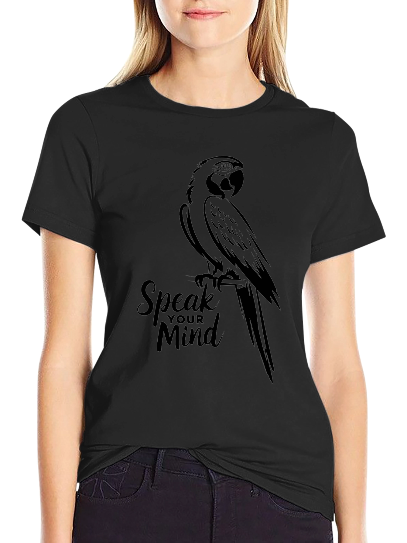 Speak Your Mind Parrot Graphic Tee - Black
