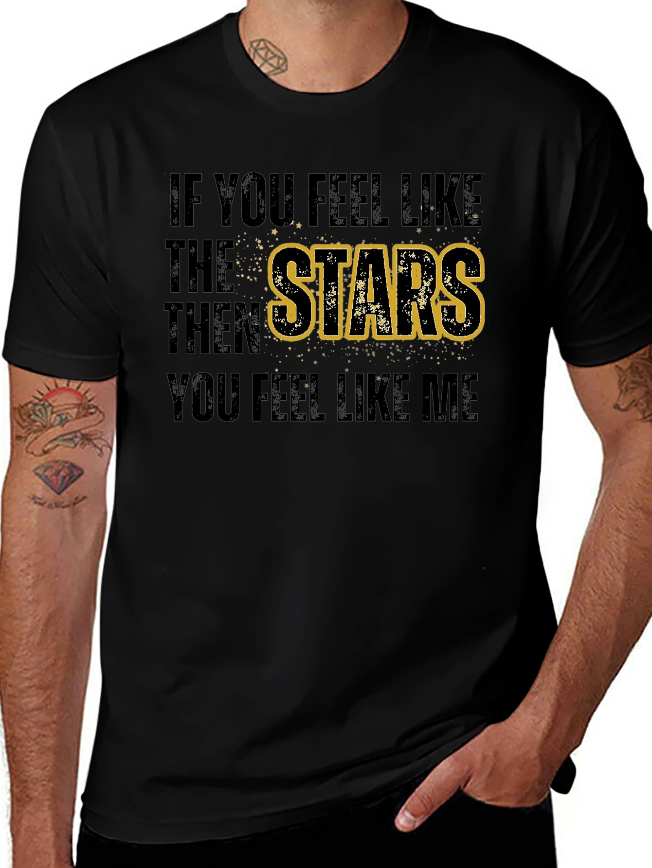 Stars Graphic Print Black T-Shirt