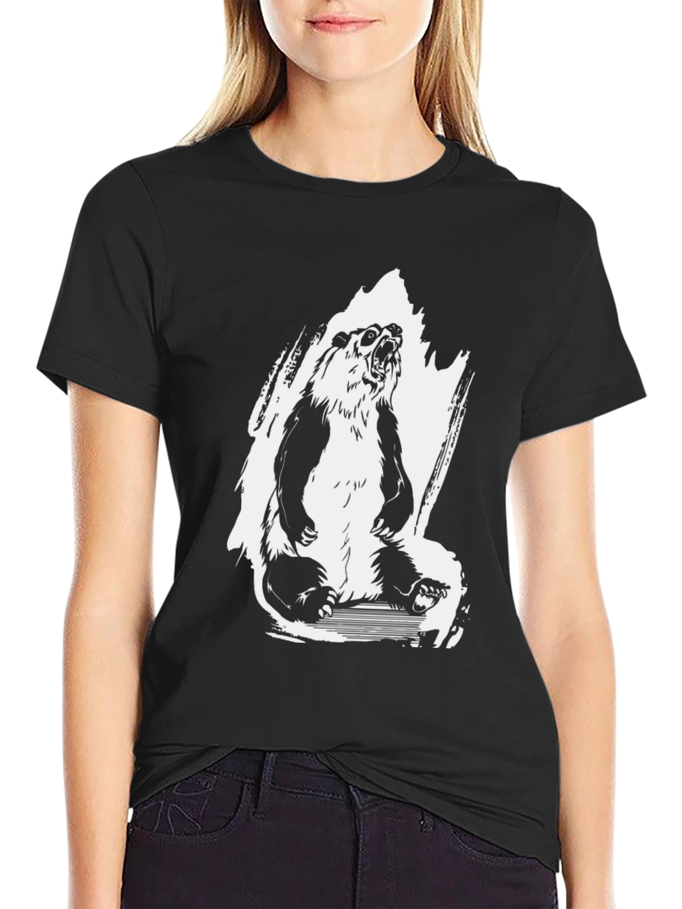 Bear Graphic Tee - Black Cotton T-Shirt