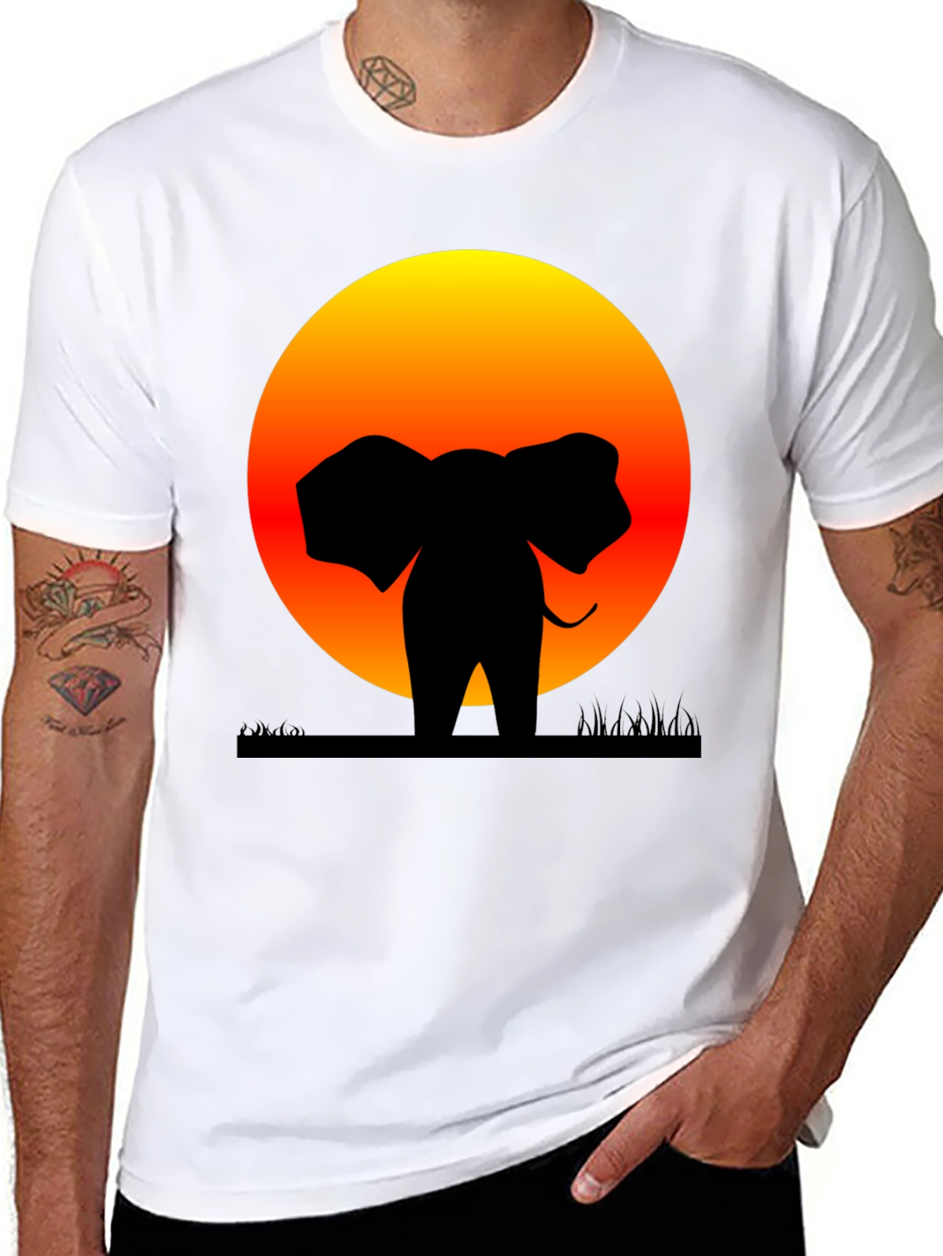 Elephant Sunset Graphic Tee - Stylish Black T-Shirt