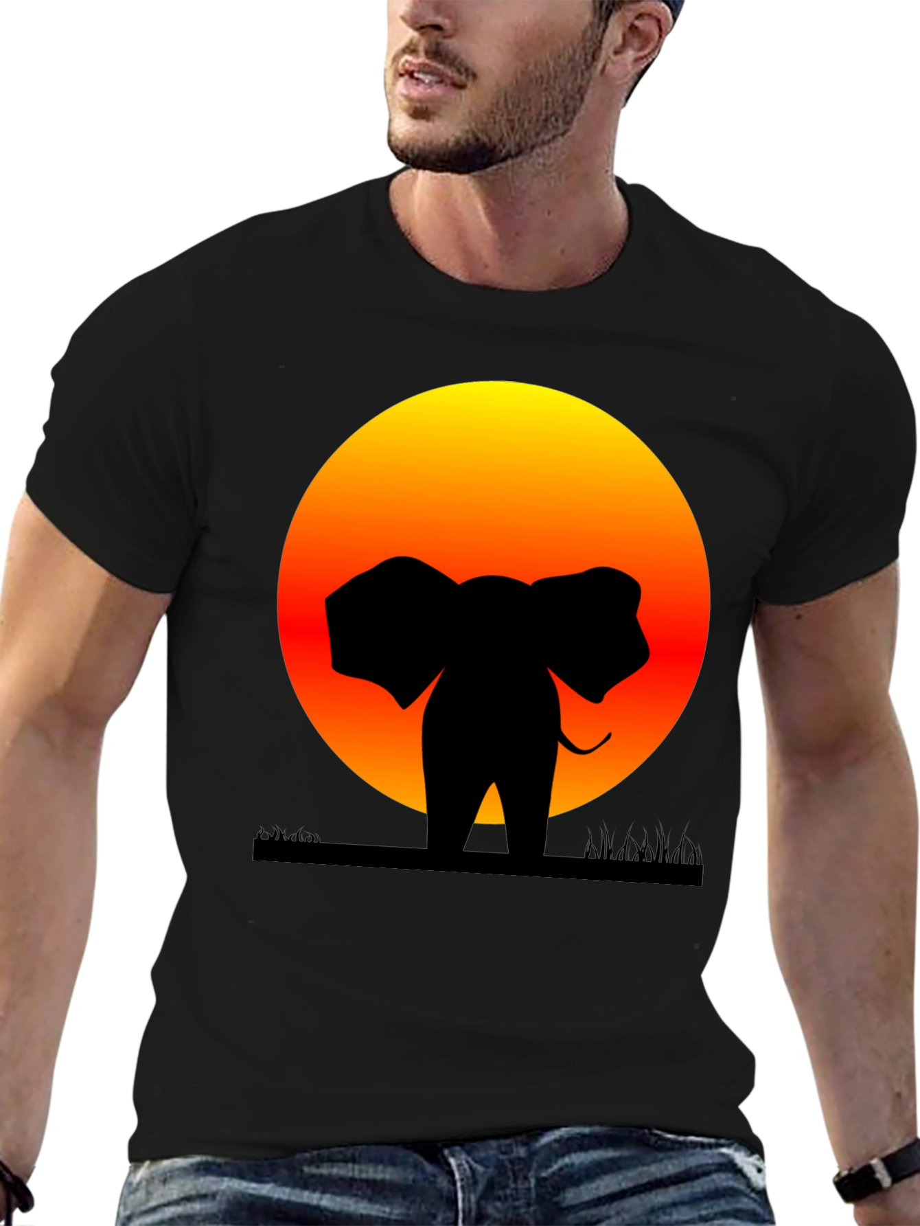Elephant Sunset Graphic Tee - Stylish Black T-Shirt