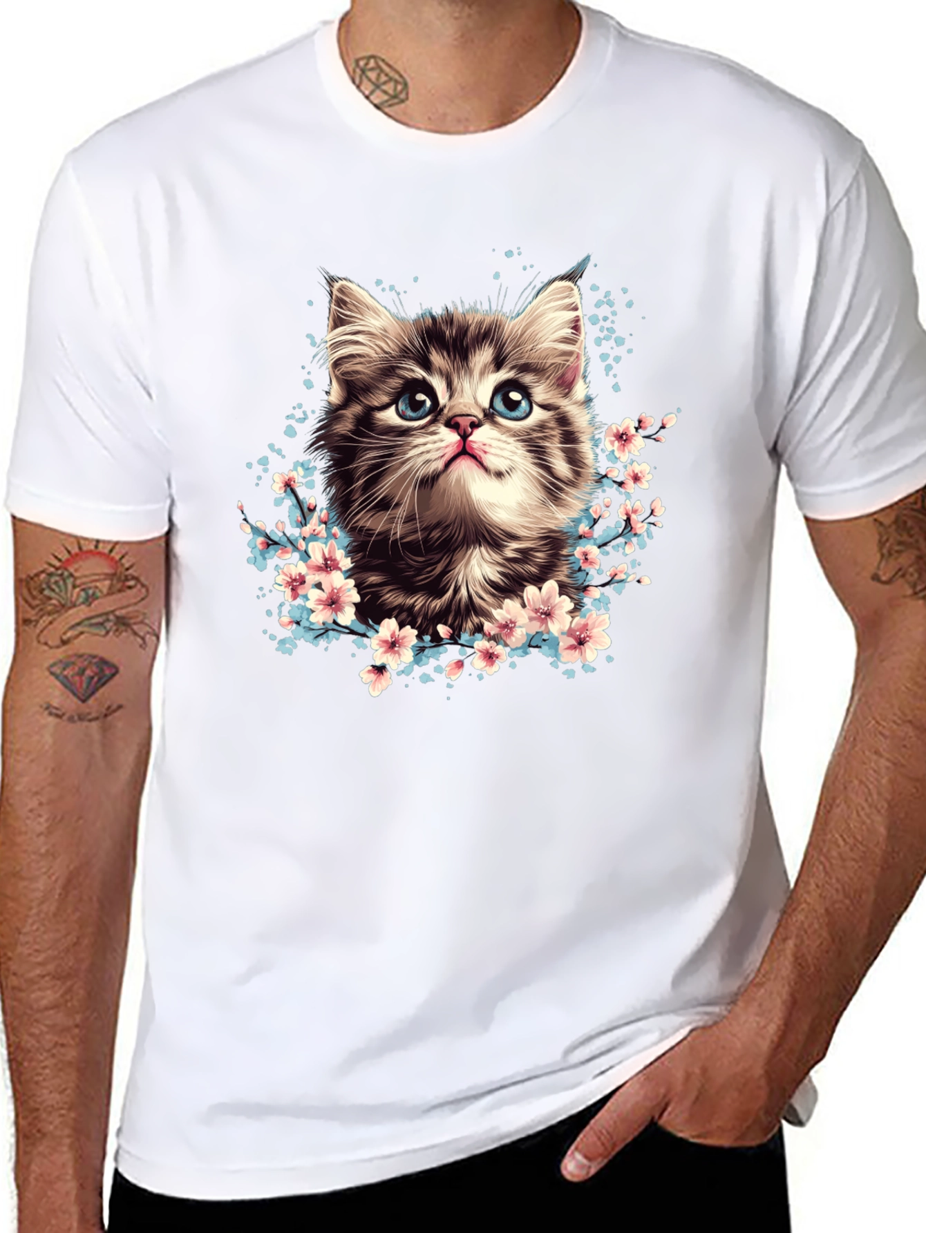 Cute Kitten T-Shirt - Floral Cat Tee