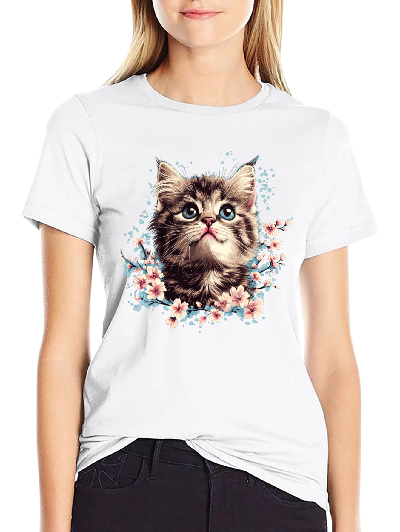 Cute Kitten T-Shirt - Floral Cat Tee
