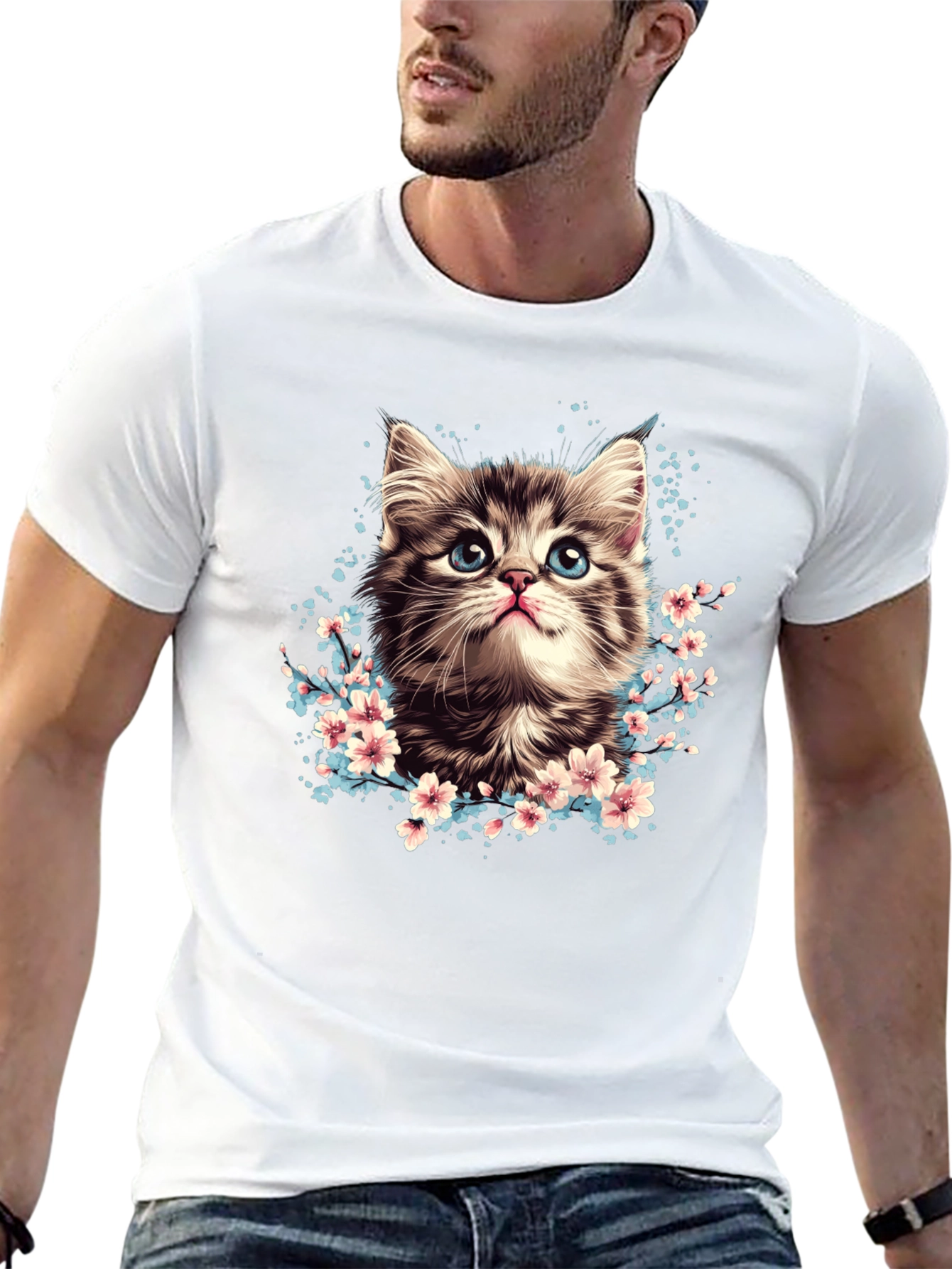 Cute Kitten T-Shirt - Floral Cat Tee