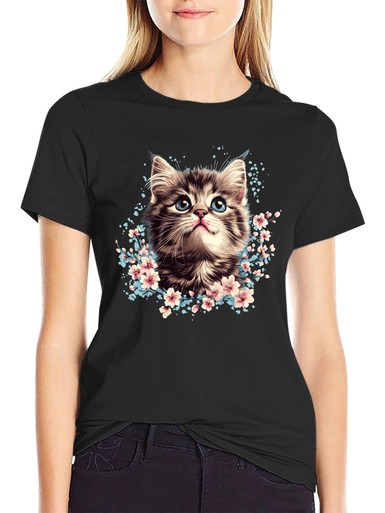 Cute Kitten T-Shirt - Floral Cat Tee