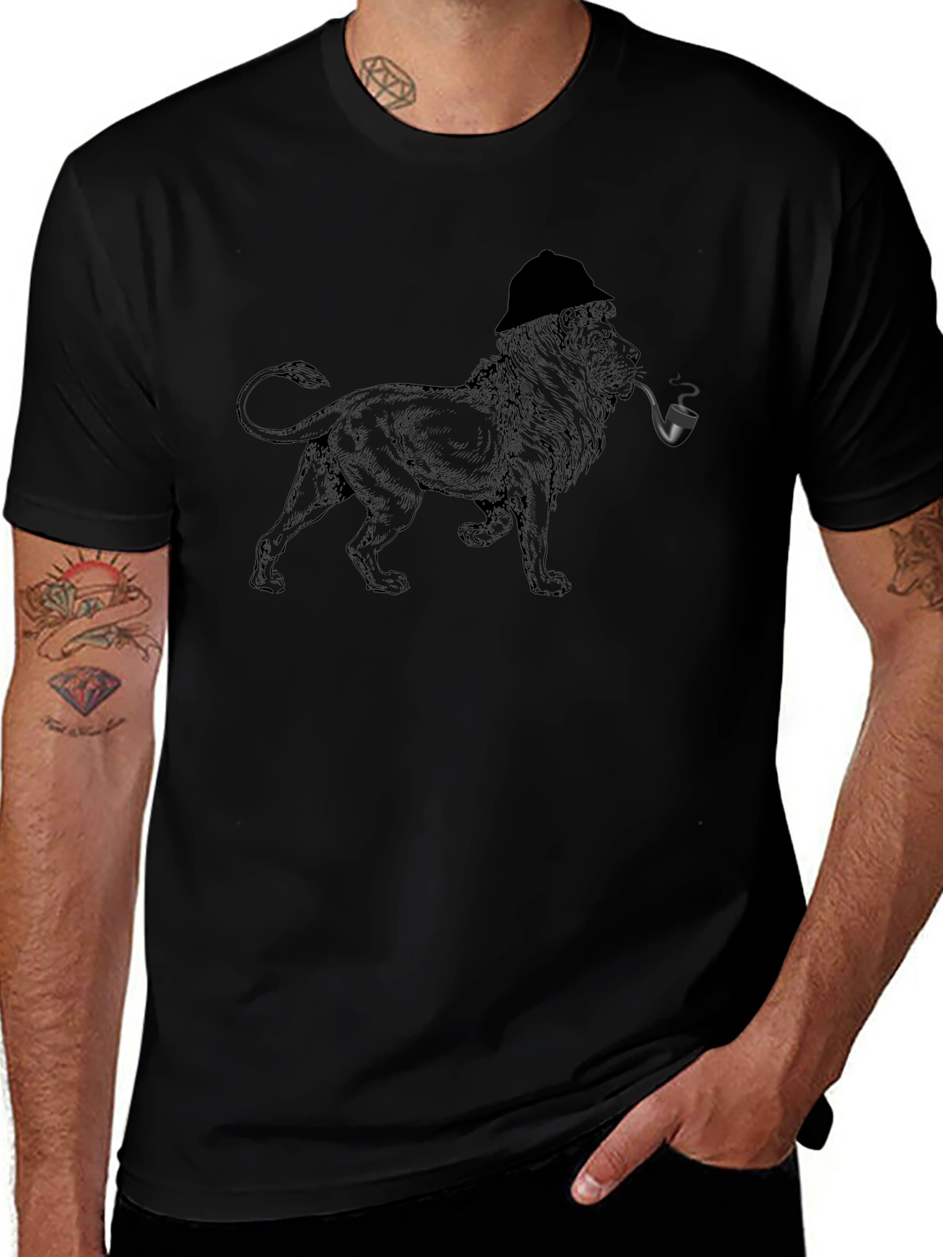 Lion Detective Graphic Tee - Mens Black T-Shirt