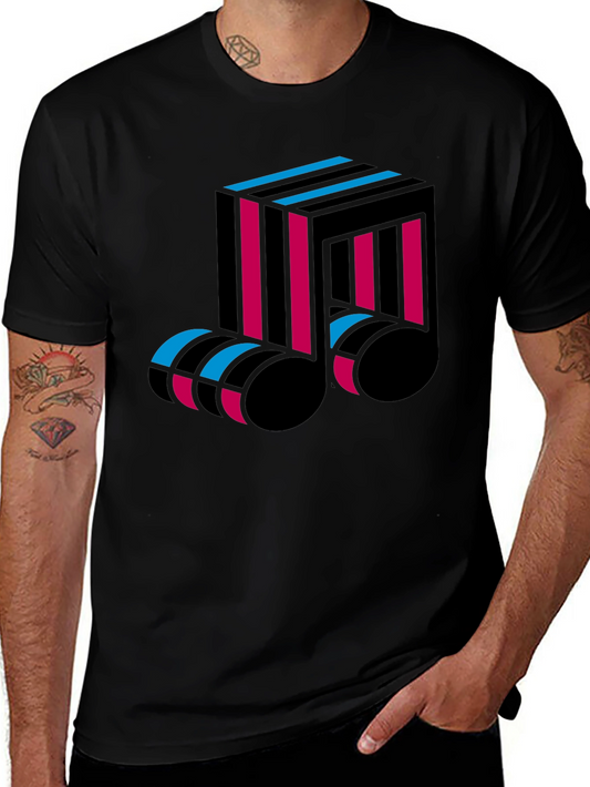 Abstract Music Note Graphic Tee - Black Cotton T-Shirt