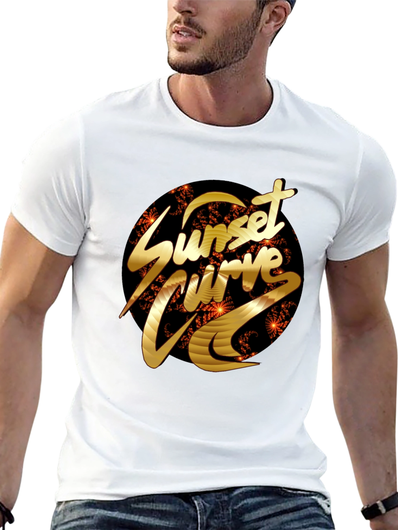 Sunset Curve Graphic Tee - Black Cotton T-Shirt