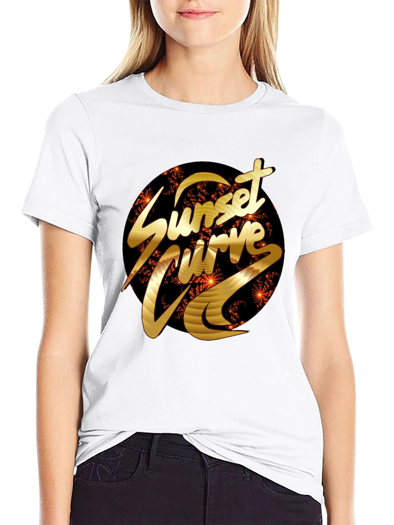Sunset Curve Graphic Tee - Black Cotton T-Shirt