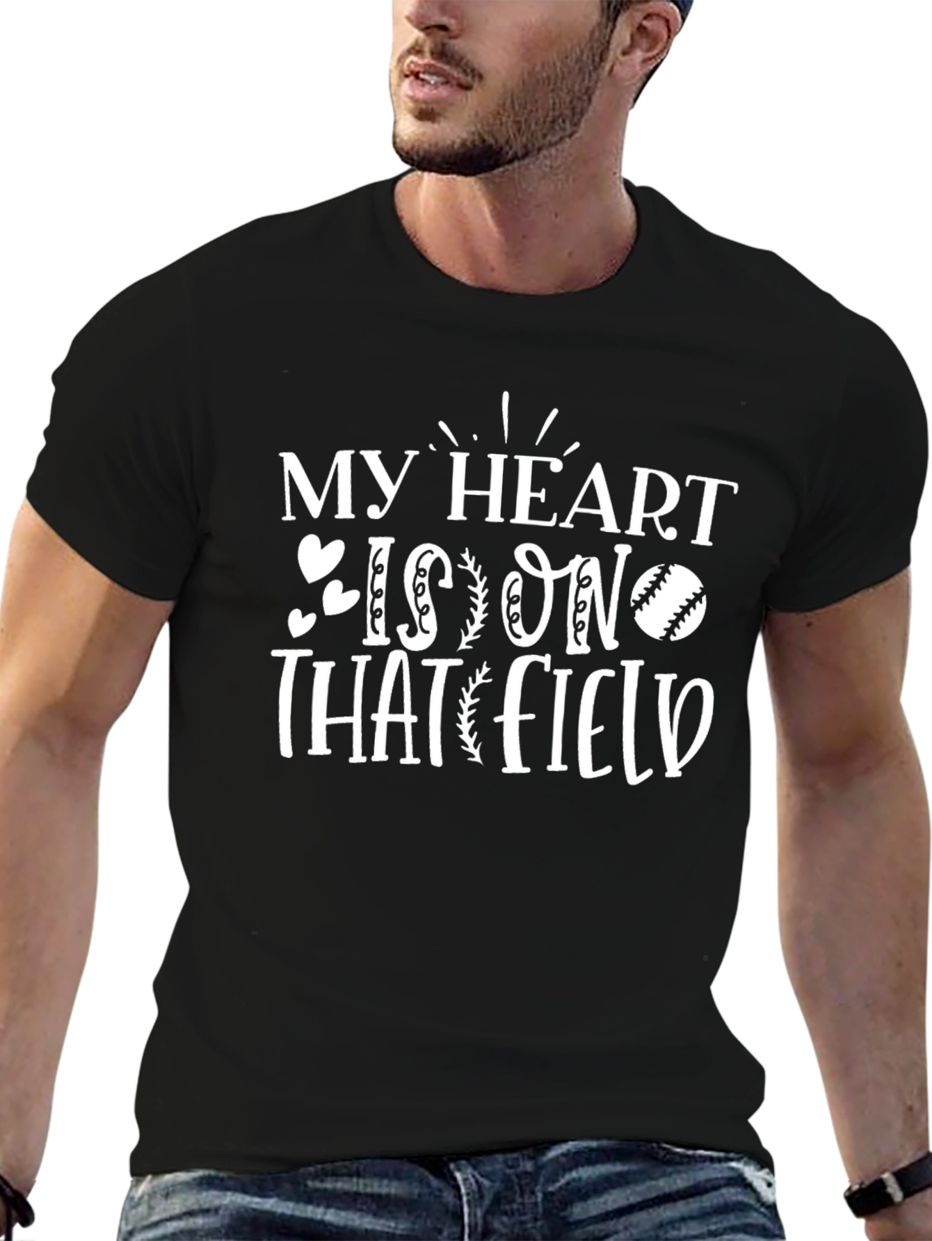 My Heart is On That Field Black Graphic T-Shirt