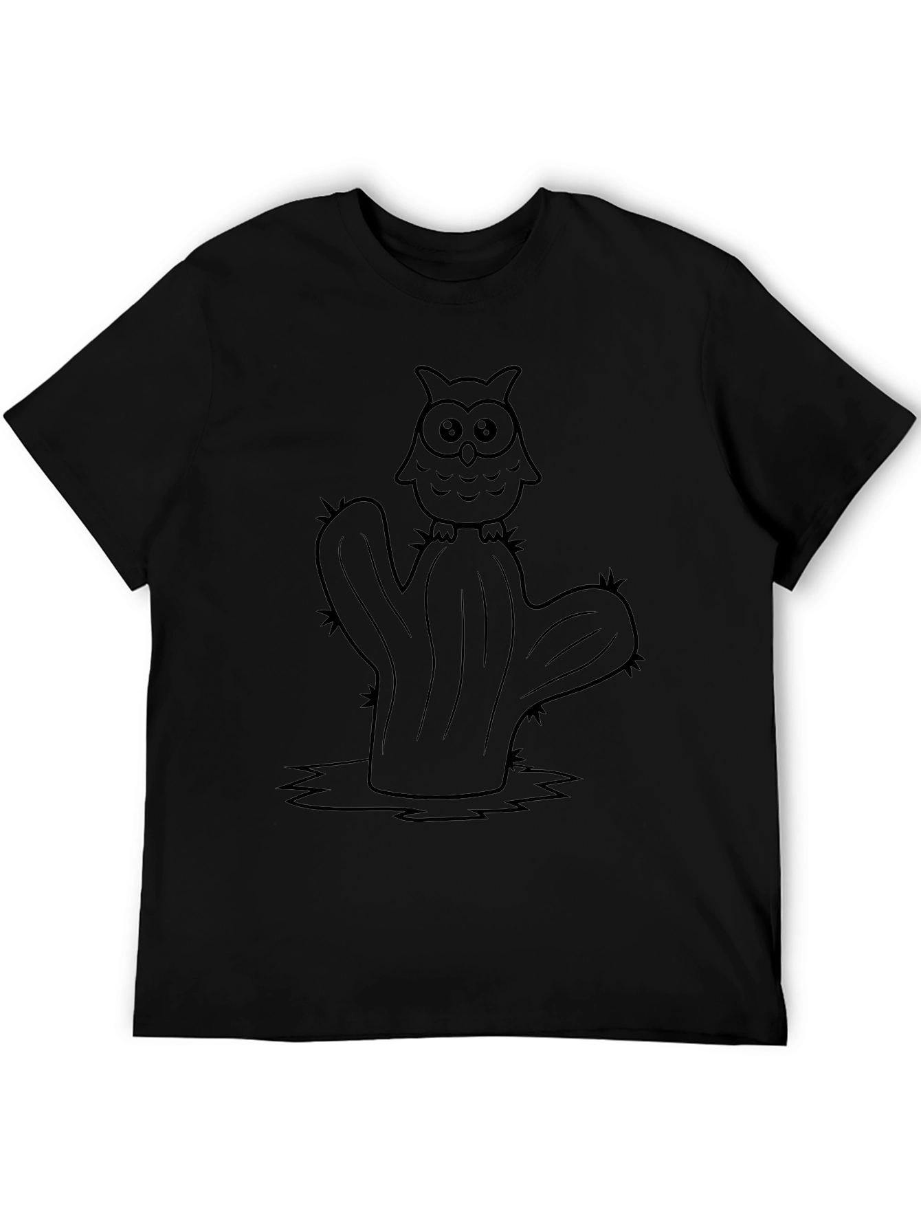 Owl on Cactus Graphic Tee - Unique Design