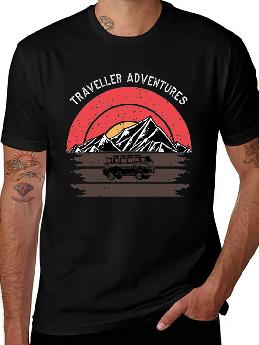 Traveller Adventures T-Shirt - Retro Mountain Van Graphic