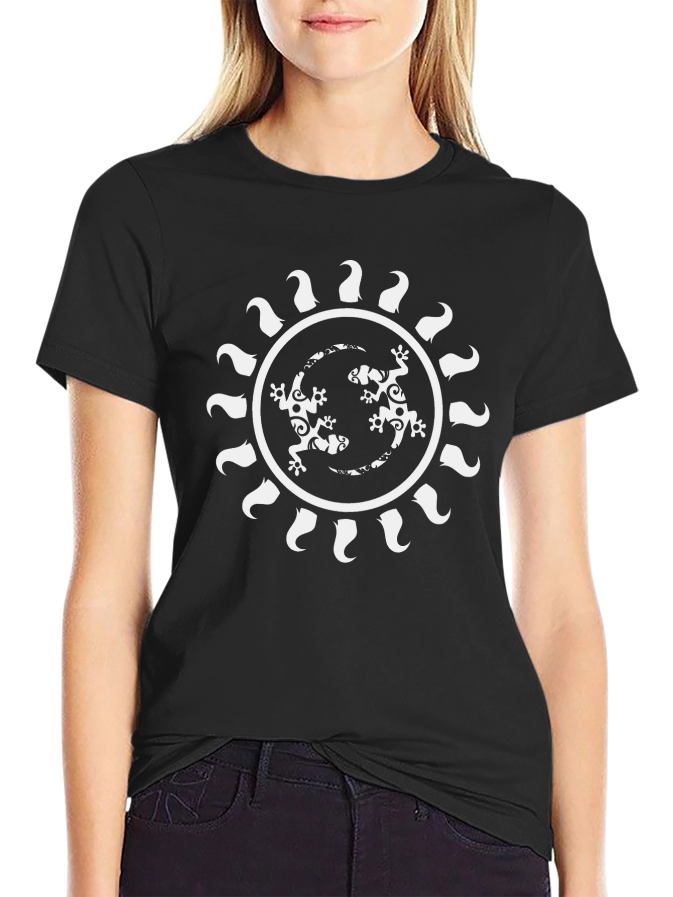 Tribal Lizard Sun Graphic Tee - Mens Black T-Shirt