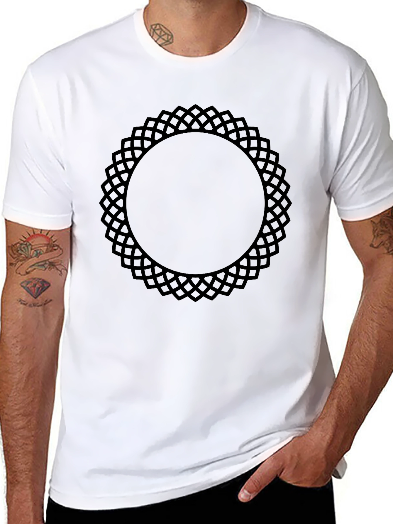 Black Tee with Geometric Circle Design