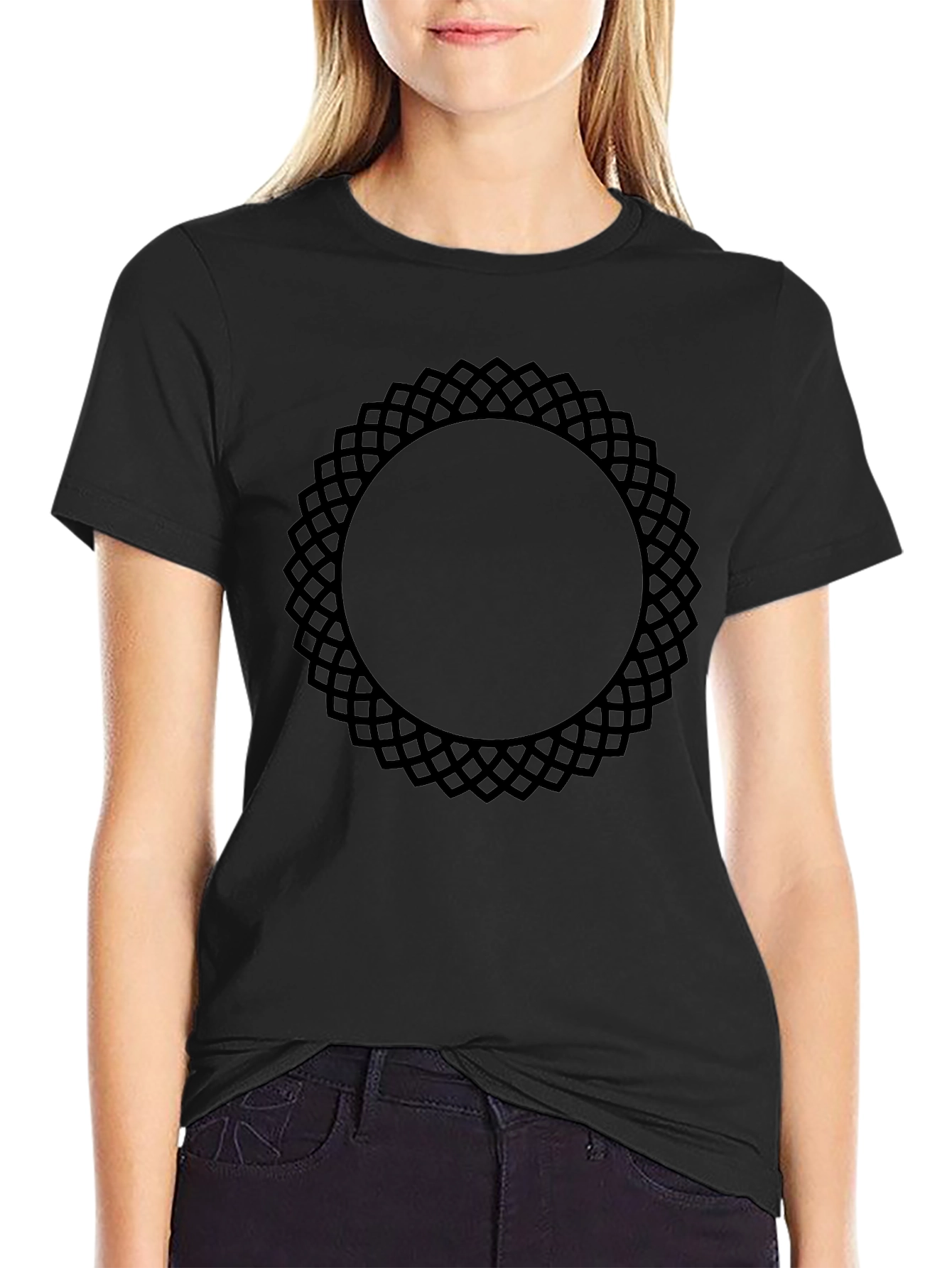 Black Tee with Geometric Circle Design