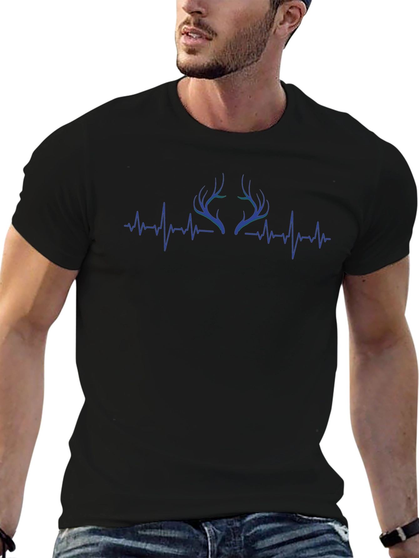 Deer Antler Heartbeat Graphic Tee - Black