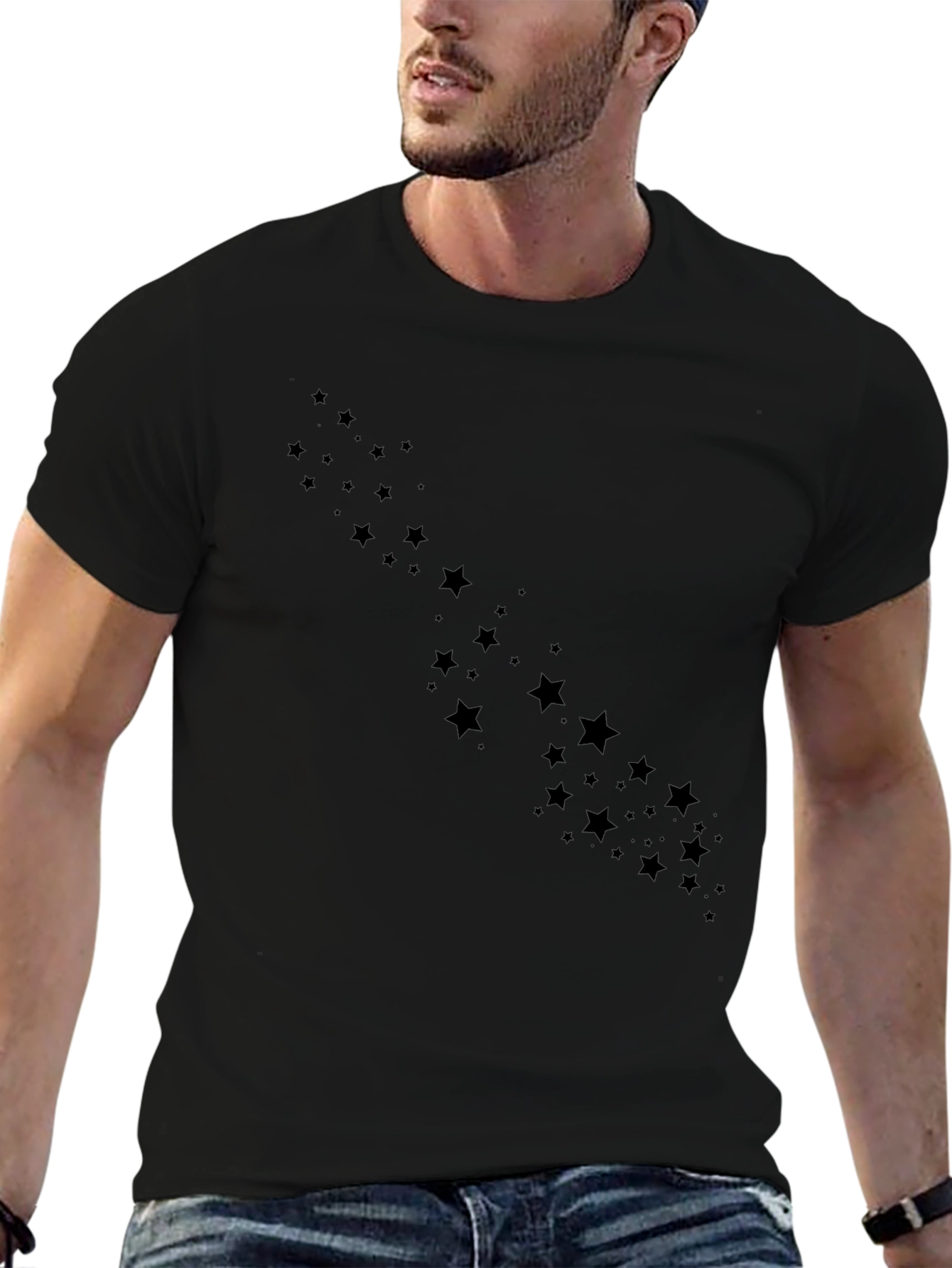 Mens Black Star Graphic Crew Neck T-Shirt