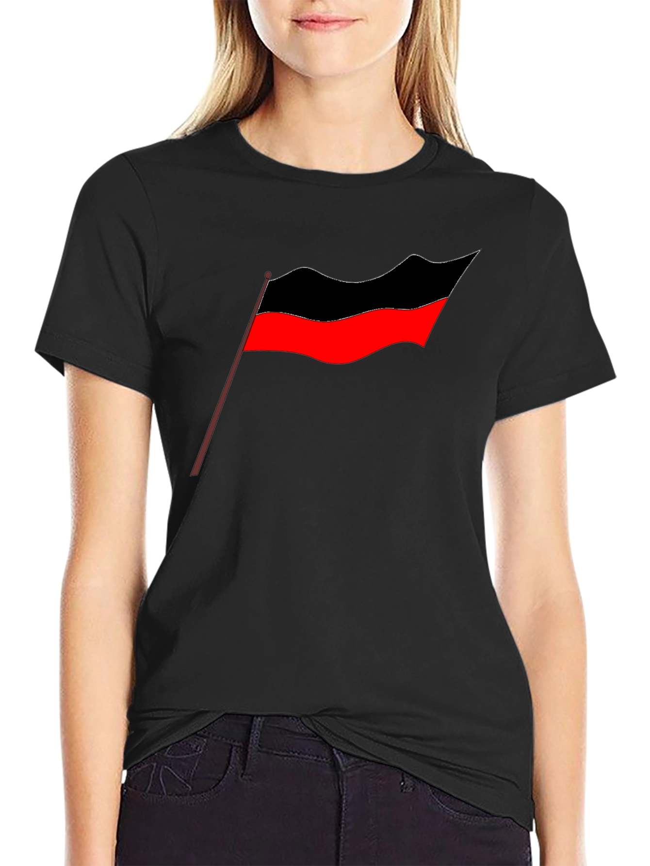 Bold Graphic Tee - Red and Black Flag Design