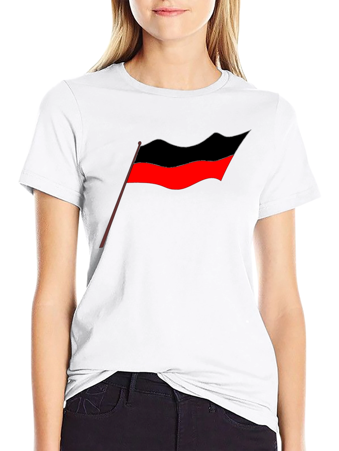 Bold Graphic Tee - Red and Black Flag Design