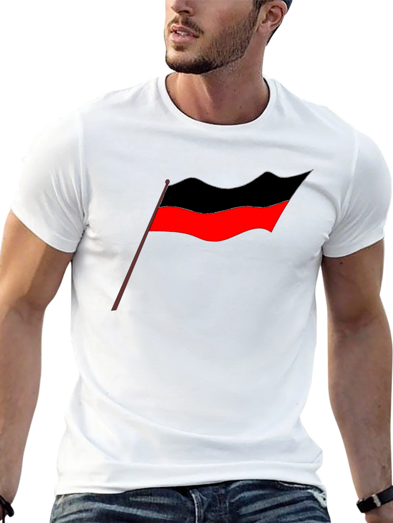 Bold Graphic Tee - Red and Black Flag Design