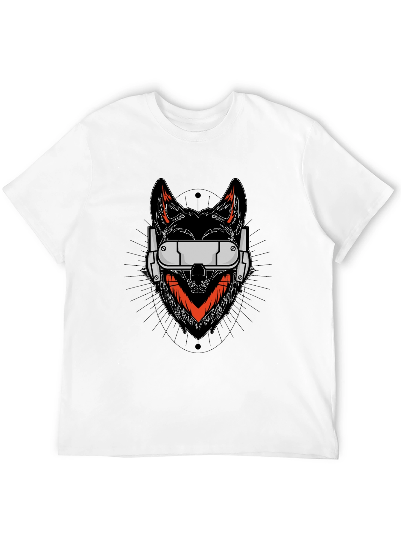 Cyberpunk Wolf Graphic Tee - Black Cotton Shirt