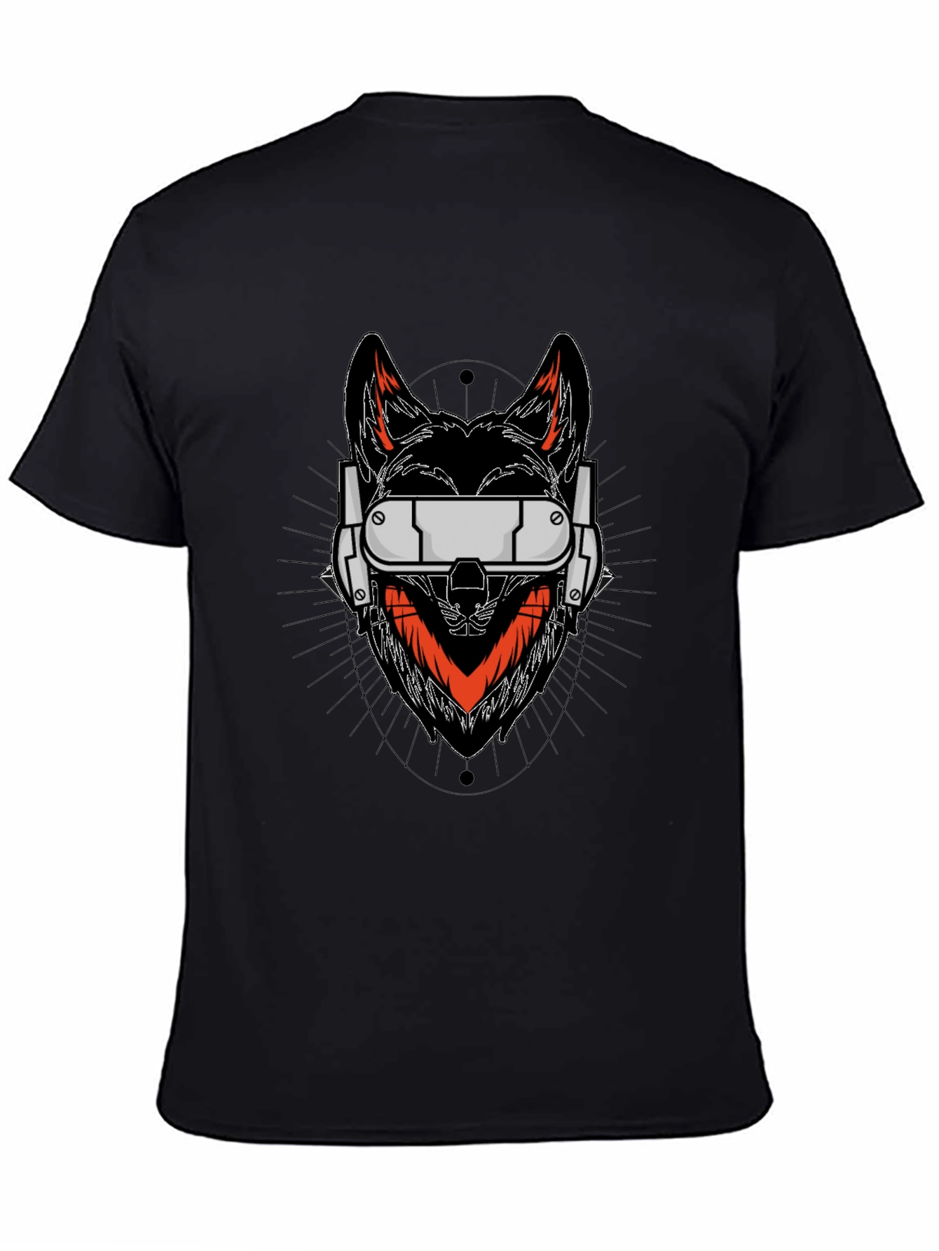 Cyberpunk Wolf Graphic Tee - Black Cotton Shirt