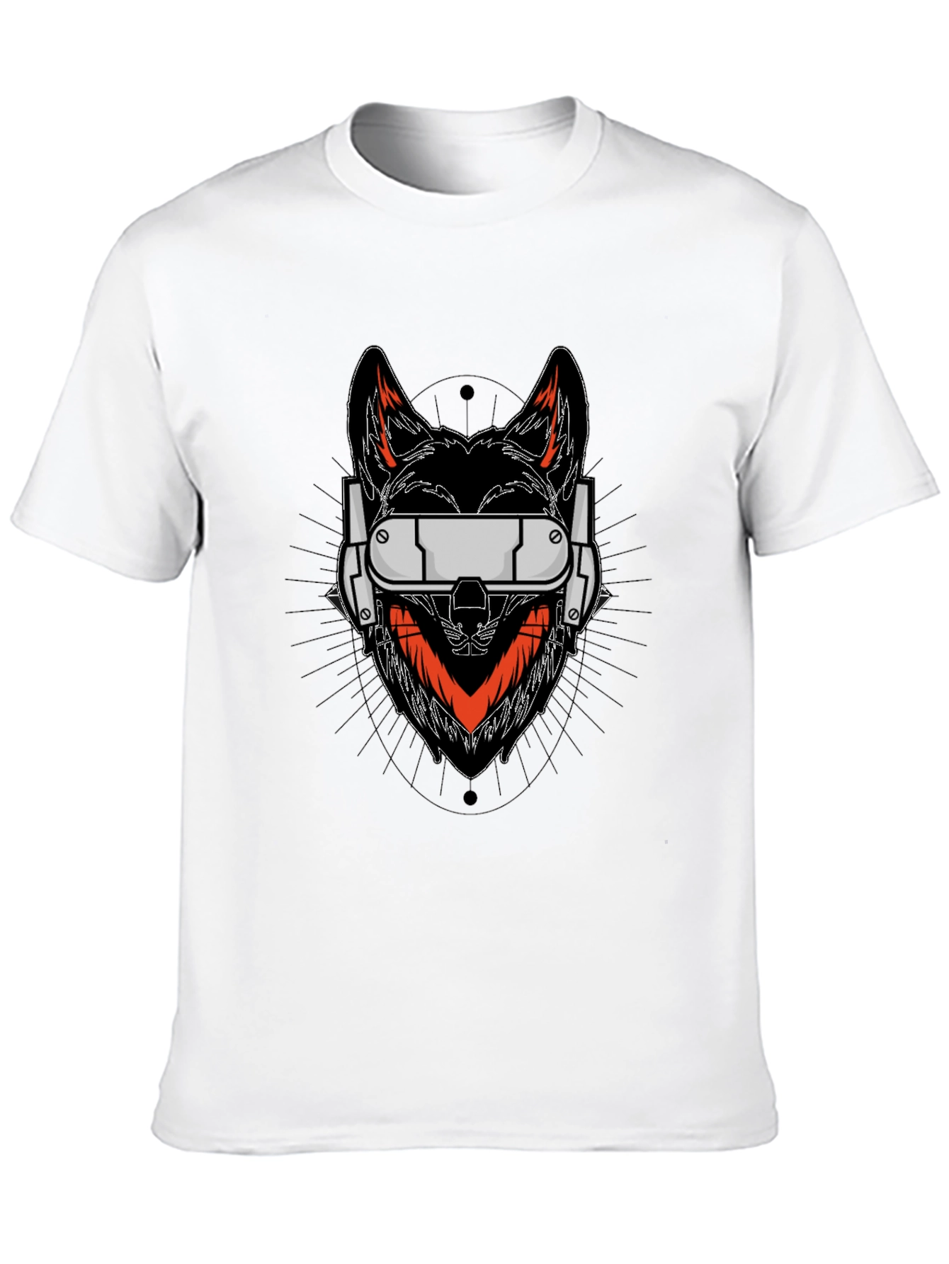Cyberpunk Wolf Graphic Tee - Black Cotton Shirt