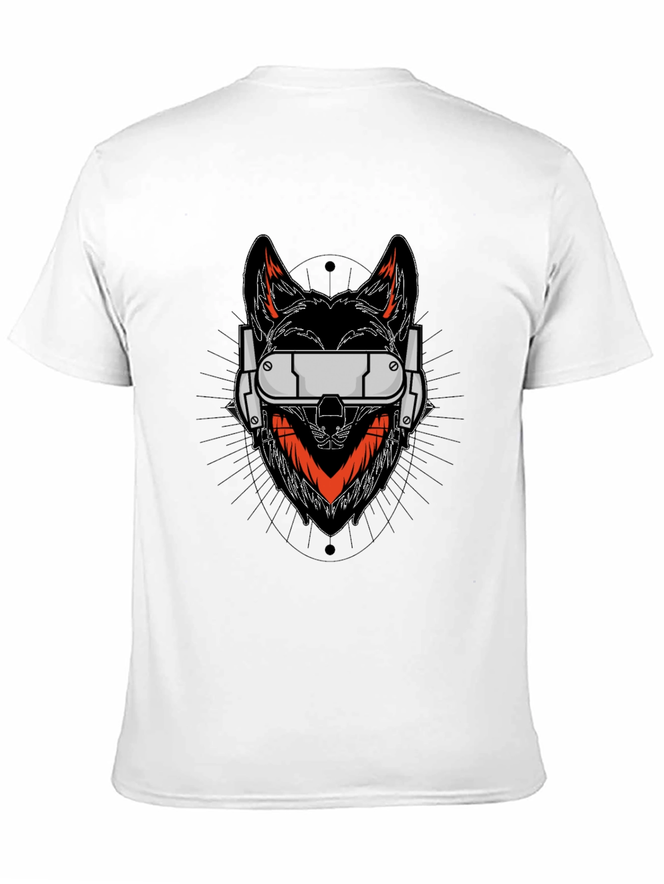 Cyberpunk Wolf Graphic Tee - Black Cotton Shirt