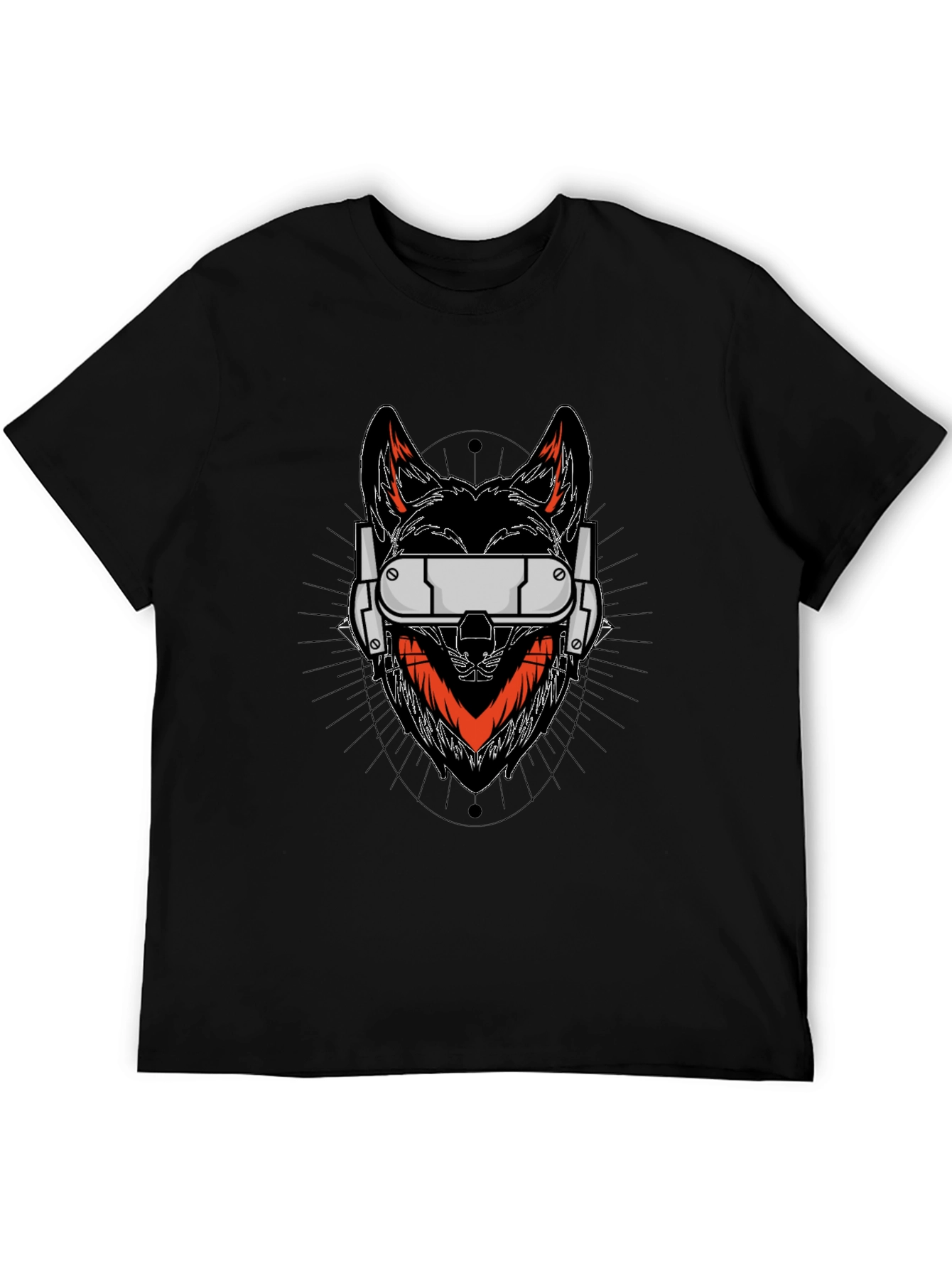 Cyberpunk Wolf Graphic Tee - Black Cotton Shirt