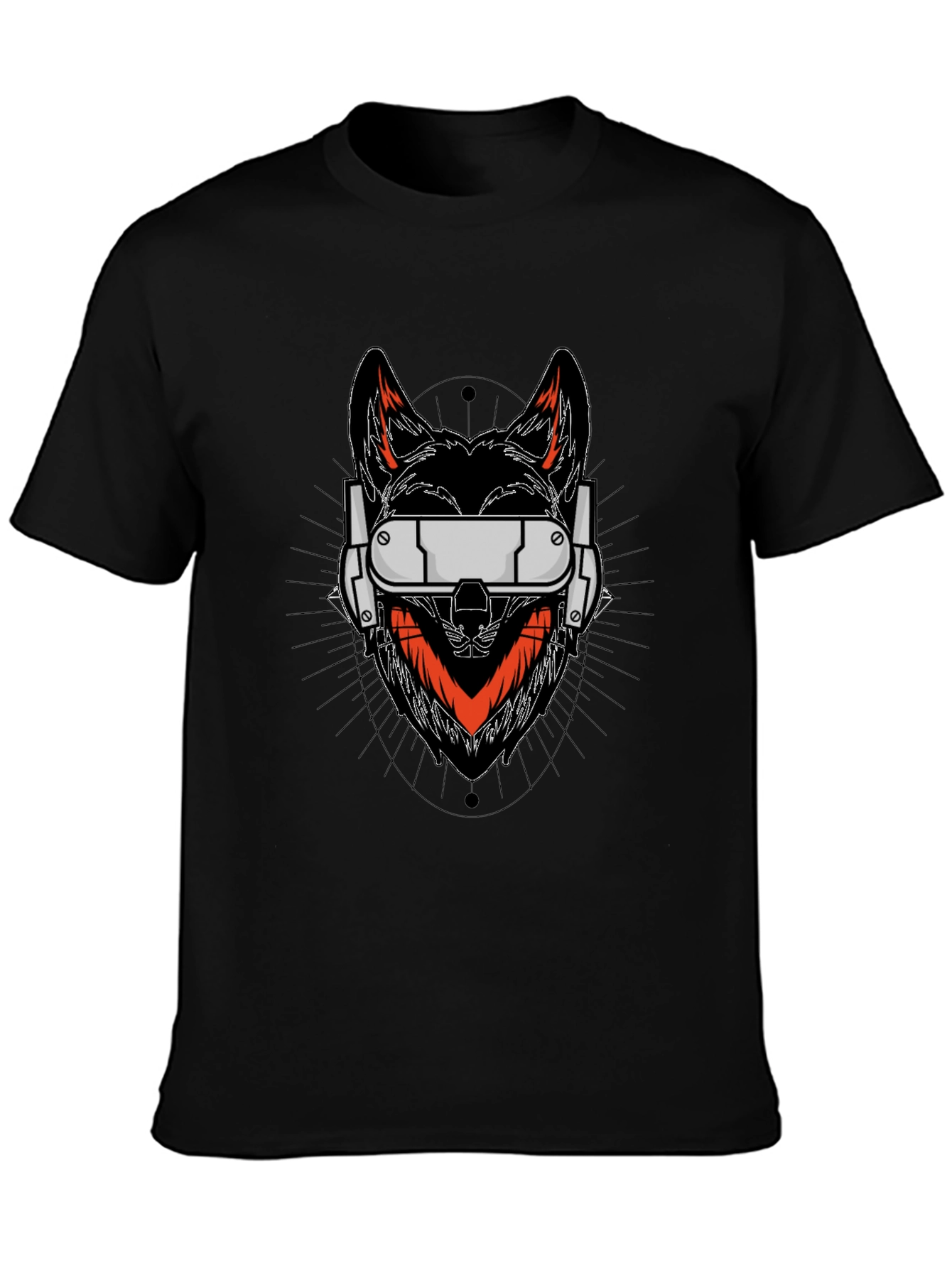 Cyberpunk Wolf Graphic Tee - Black Cotton Shirt