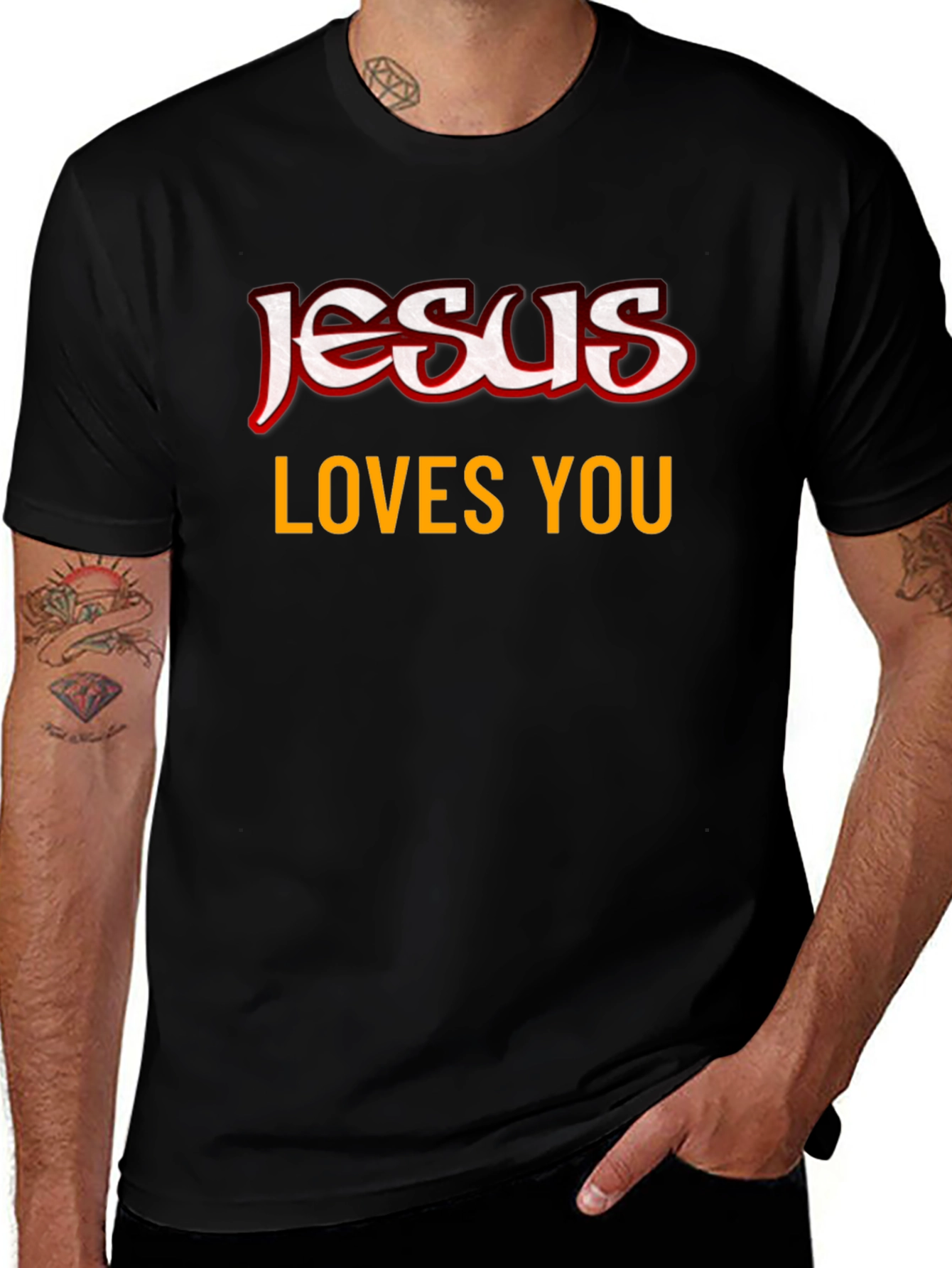 Jesus Loves You Graphic Black T-Shirt
