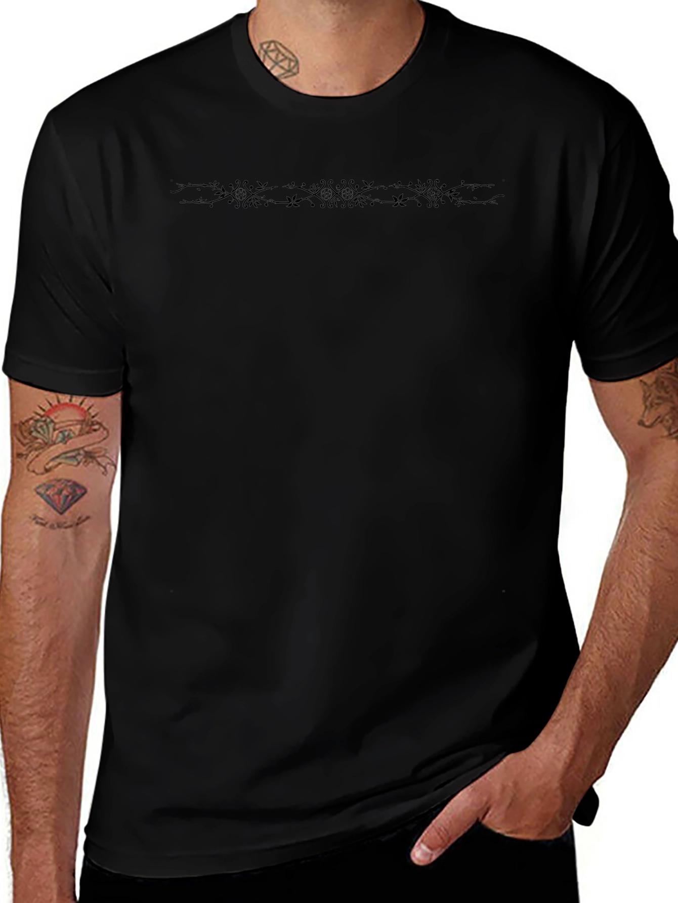 Mens Black Graphic Print Crew Neck T-Shirt