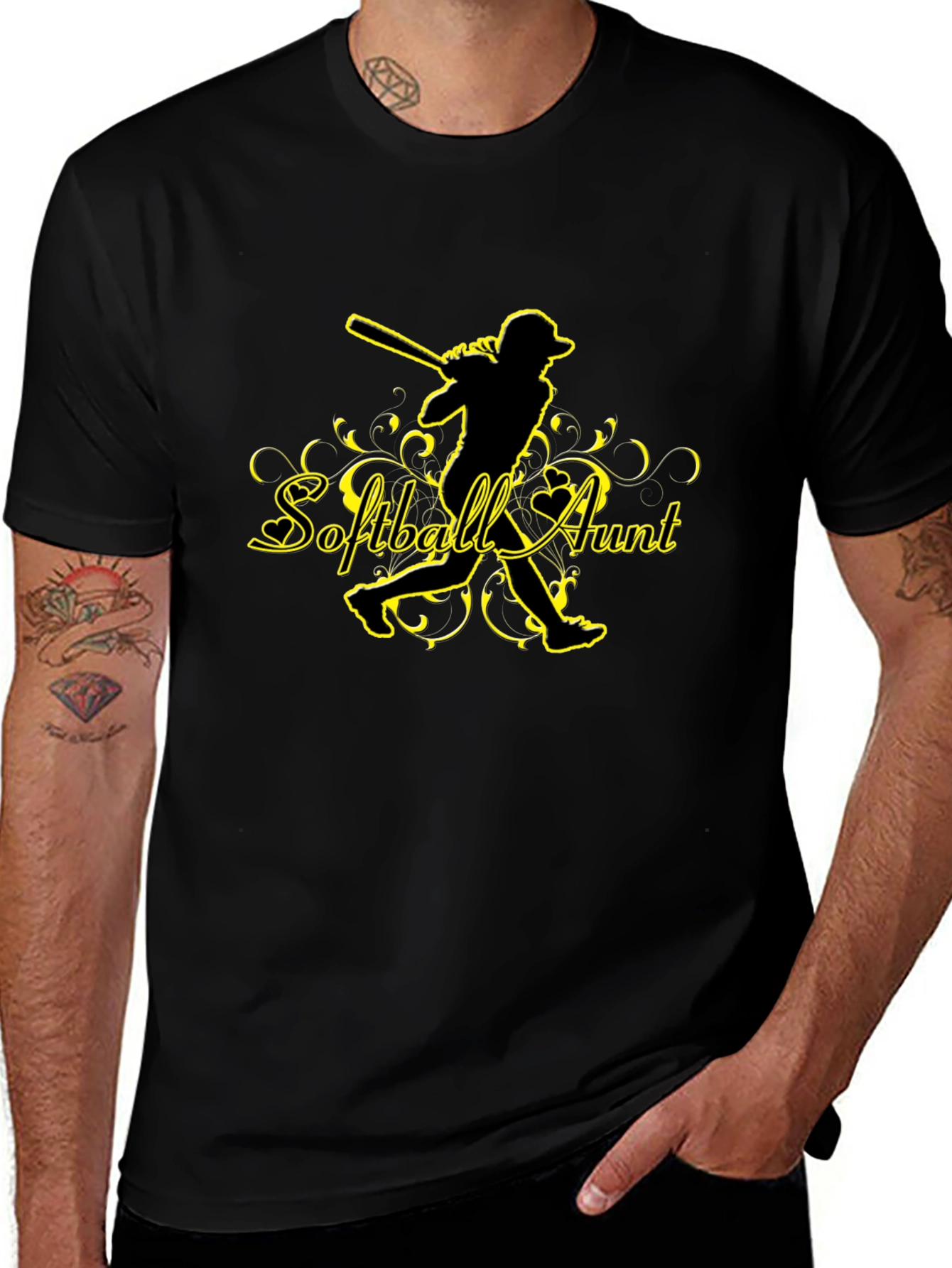 Softball Aunt Graphic T-Shirt - Black