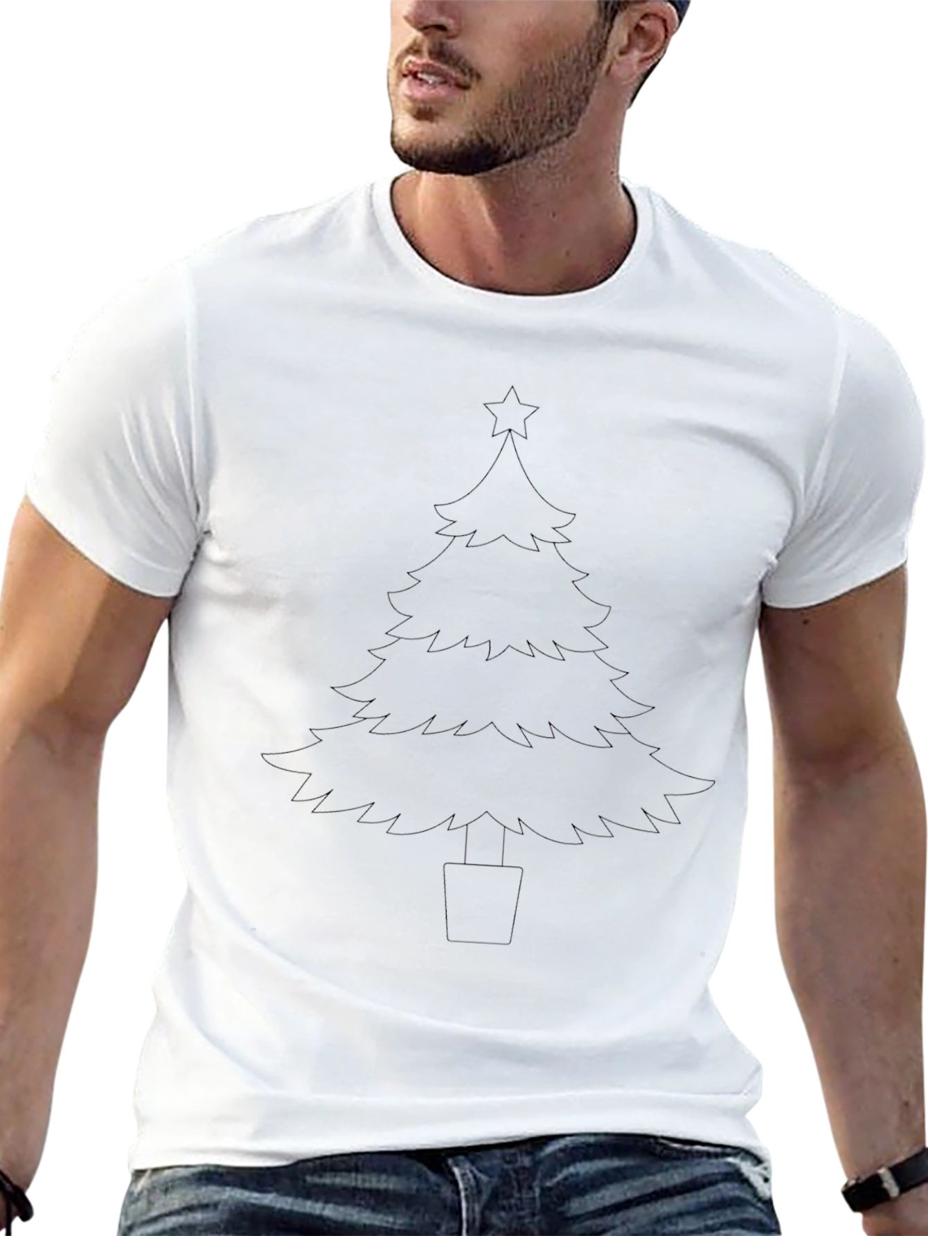 Christmas Tree Outline Black T-Shirt