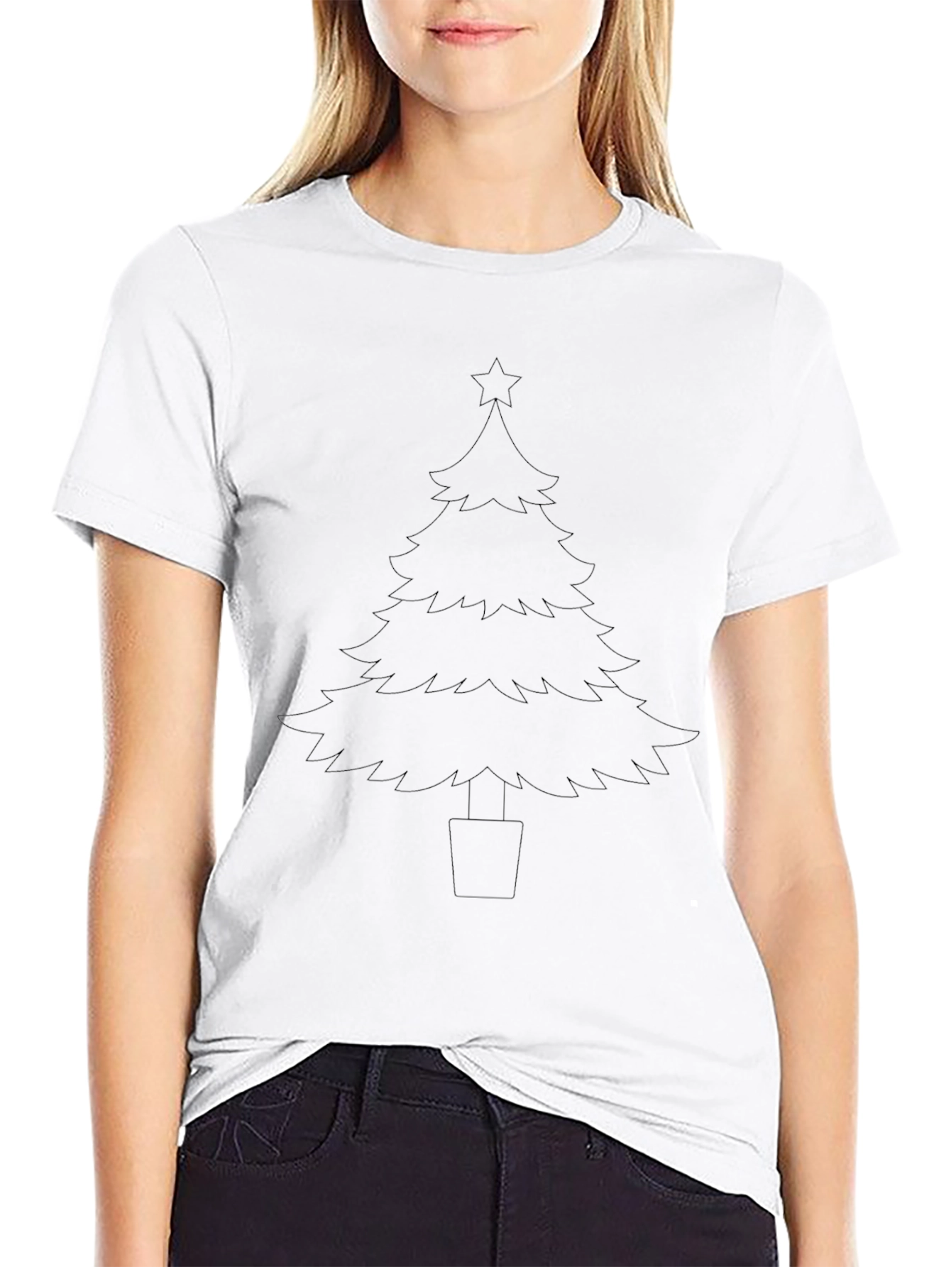 Christmas Tree Outline Black T-Shirt