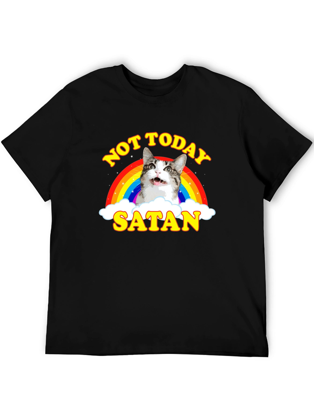 Not Today Satan Cat Rainbow Graphic T-Shirt