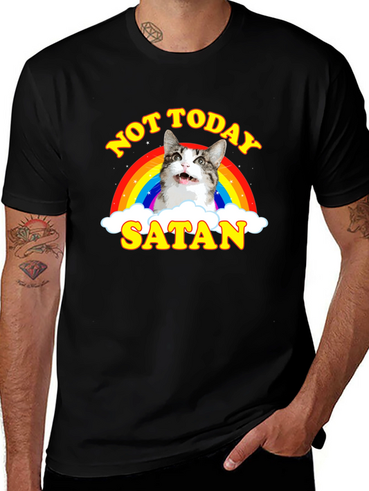 Not Today Satan Cat Rainbow Graphic T-Shirt