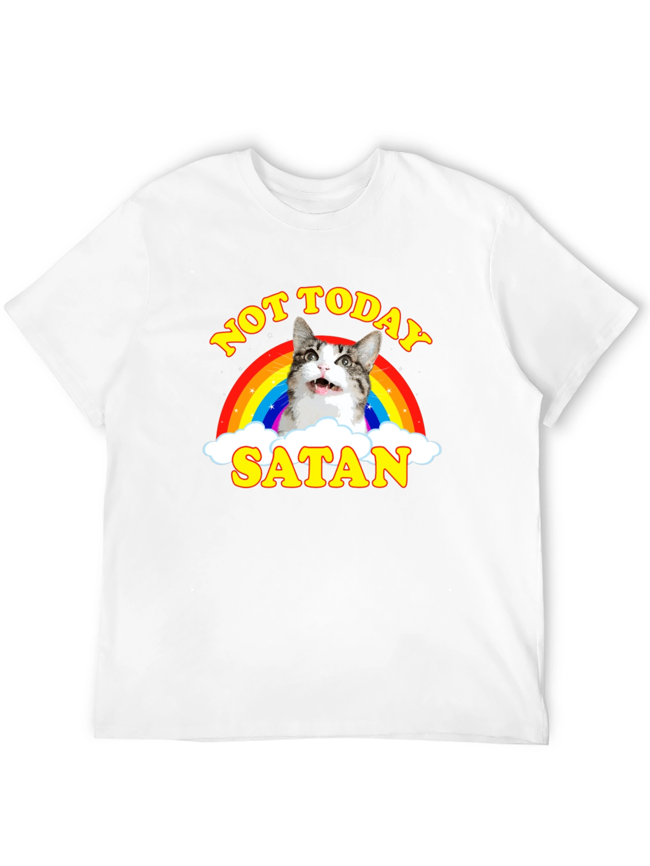 Not Today Satan Cat Rainbow Graphic T-Shirt