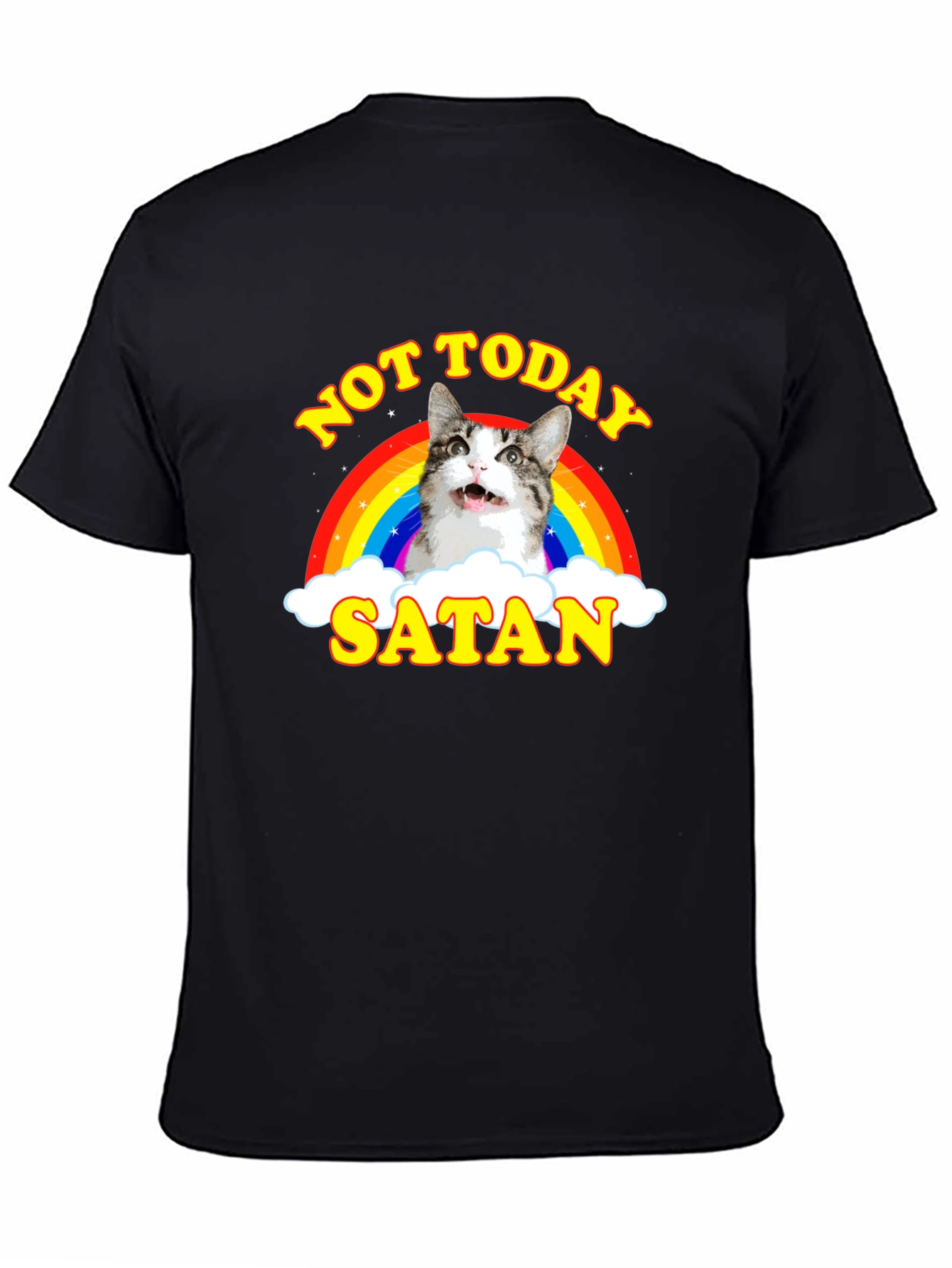 Not Today Satan Cat Rainbow Graphic T-Shirt