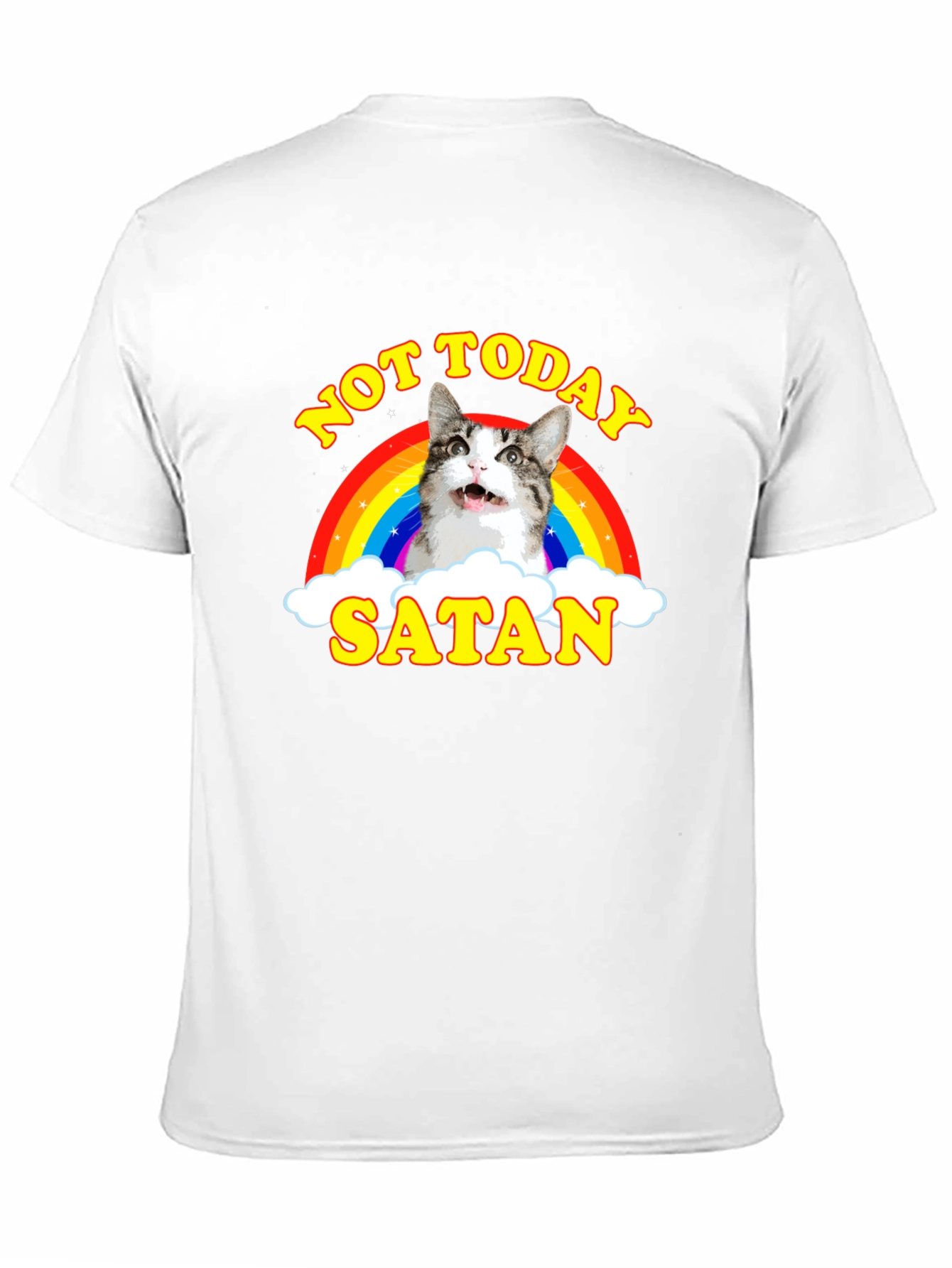 Not Today Satan Cat Rainbow Graphic T-Shirt