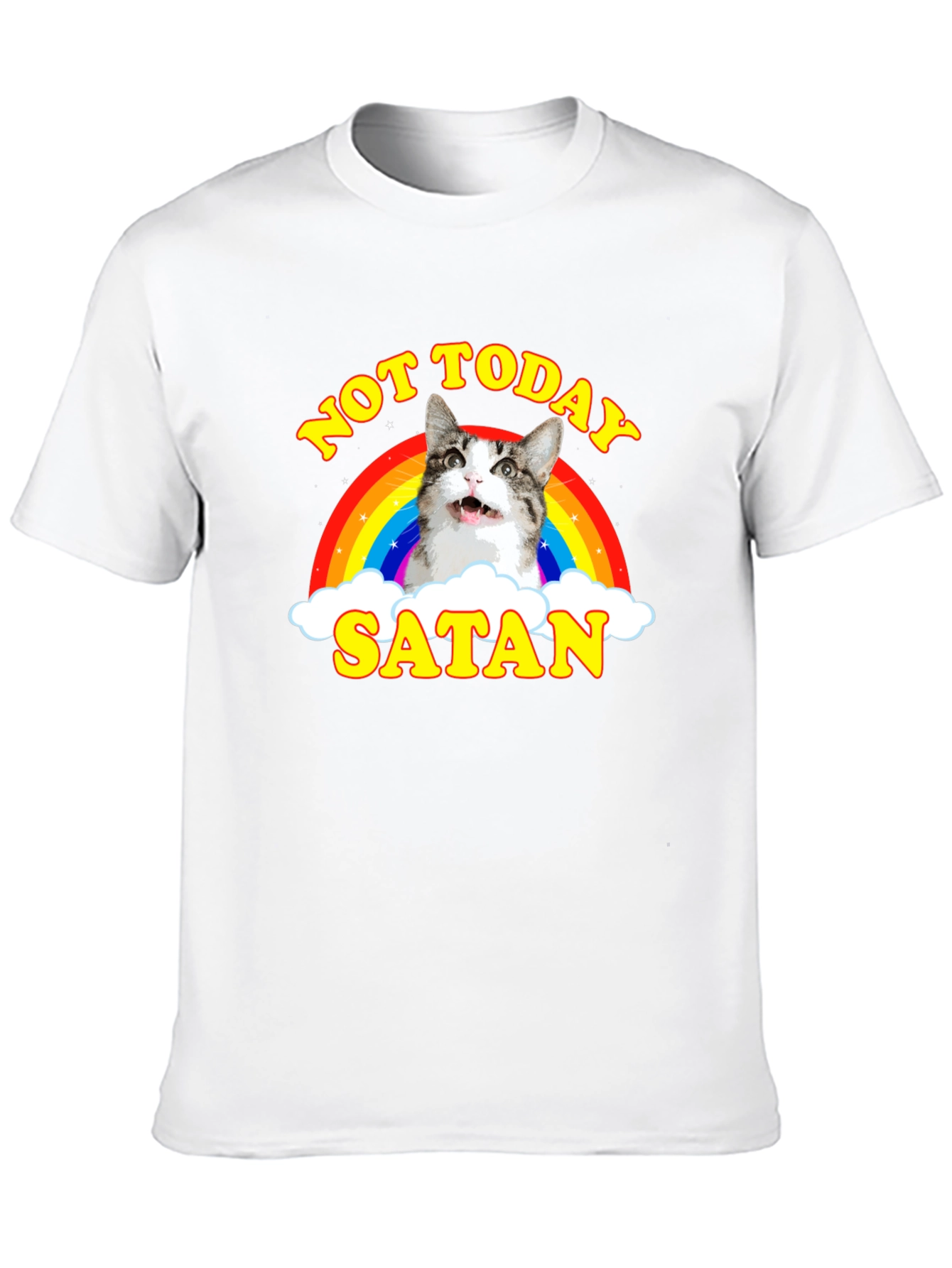 Not Today Satan Cat Rainbow Graphic T-Shirt
