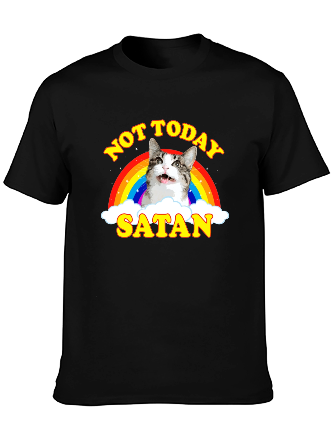 Not Today Satan Cat Rainbow Graphic T-Shirt